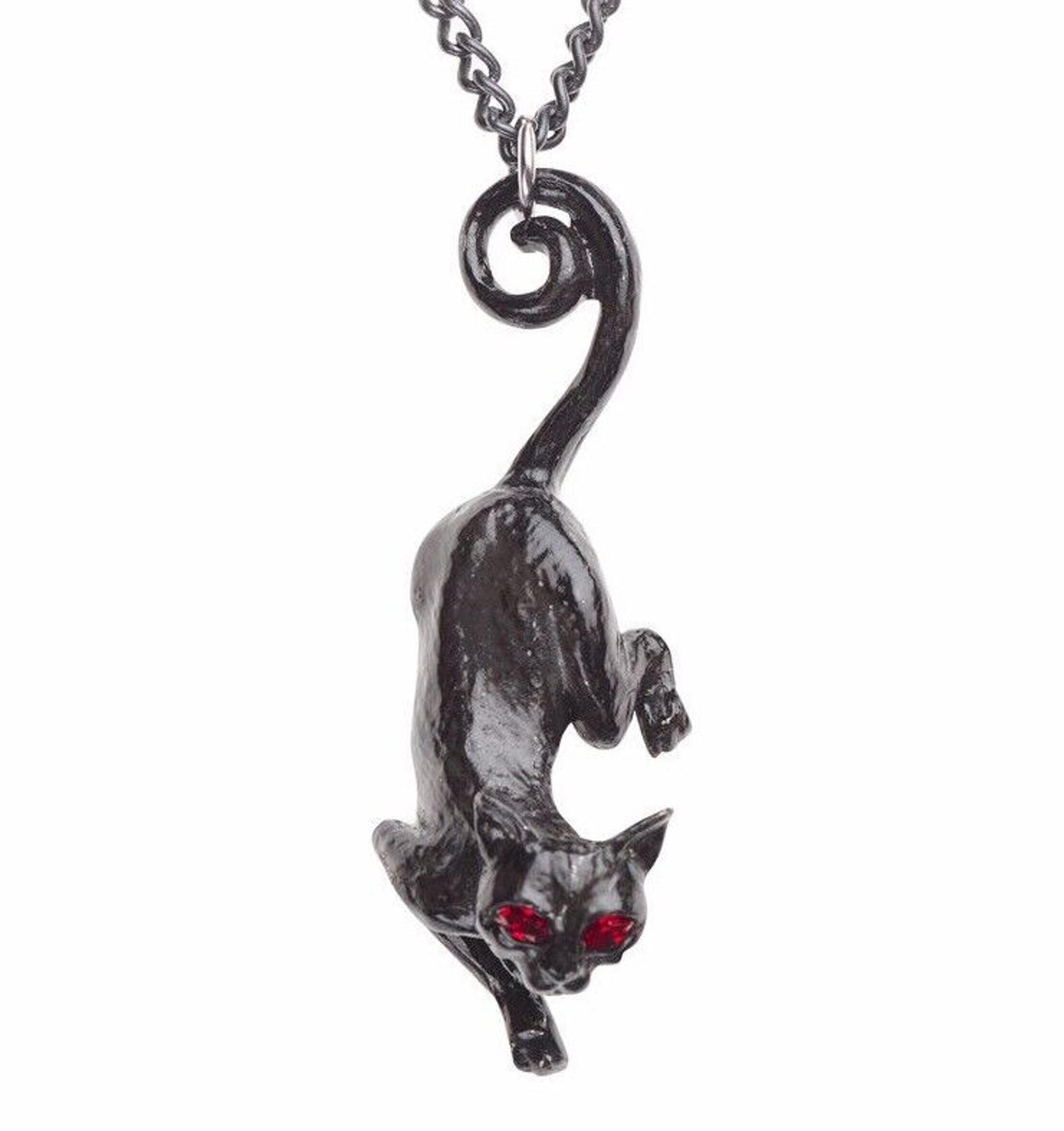 Alchemy Gothic Black Cat Sith Celtic Mythology Red Eyes Pendant Necklace P816
