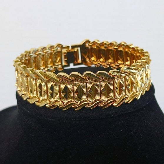 14K Gold Mens Large Etched Diamond Bracelet Guys 14 Karat 8 8 inch Size Jewelry