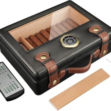 Cigar Box with Hygrometer Humidifier and Divider, Glass Top Wood Storage Case
