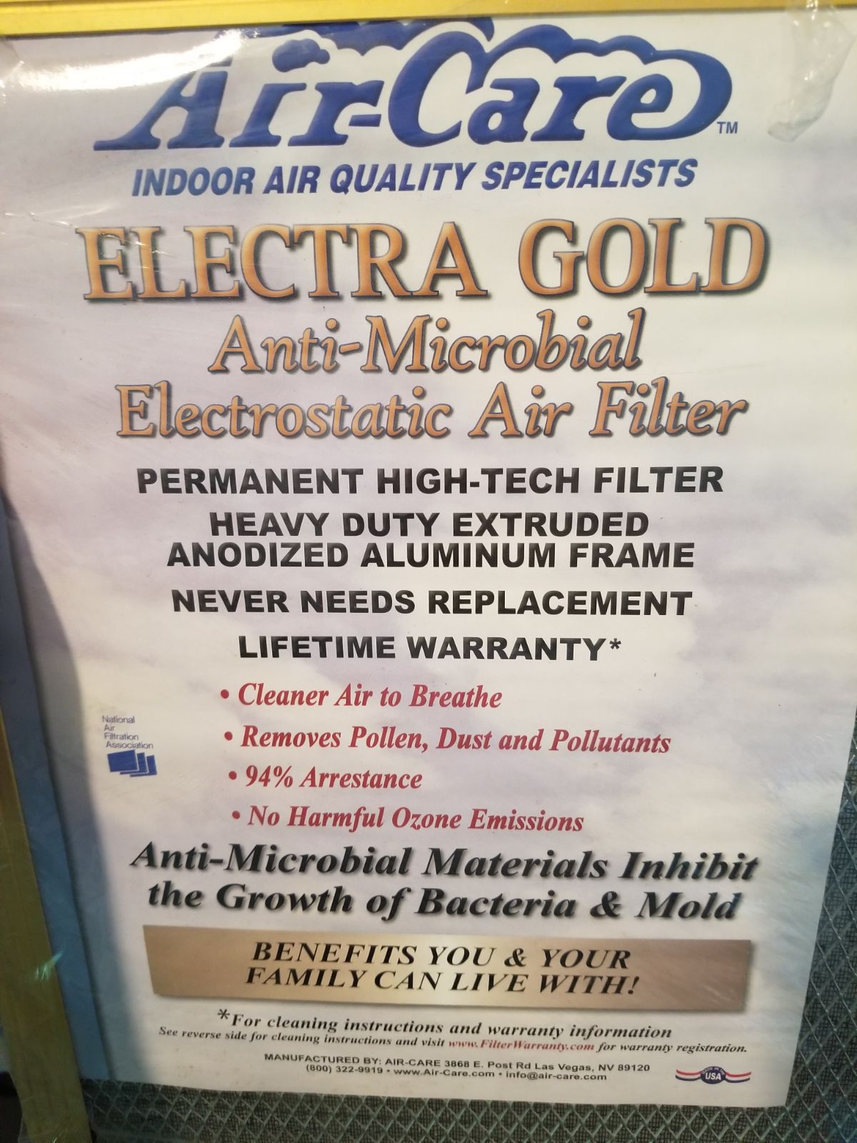 Anti-Microbial Electrostatic Air Filter