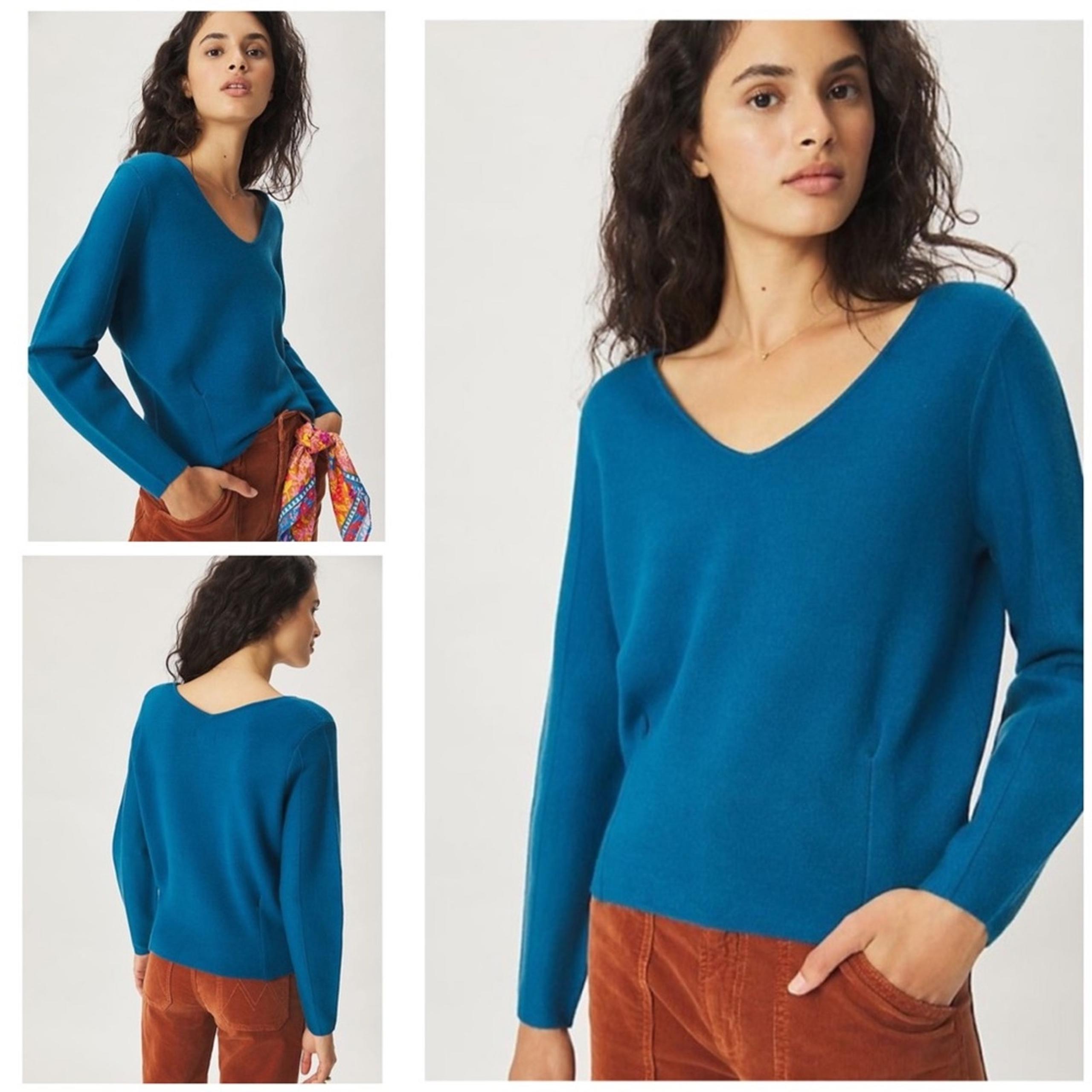 Anthropologie Maeve Lupita V-Neck Sweater Pullover Relaxed Fit Turquoise XL NWT