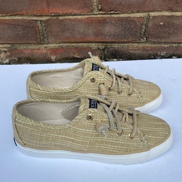 Sperry Top Sider Seacoast Sparkle Gold Canvas Sneaker Size 5 NEW