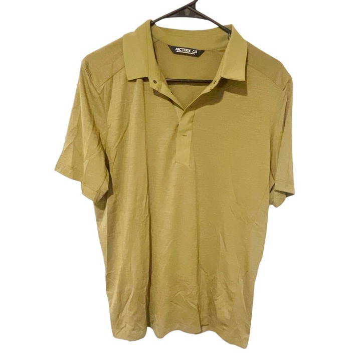 Arc’teryx Mens Green Wool Blend Snap Button Short Sleeve Polo Top Size Medium