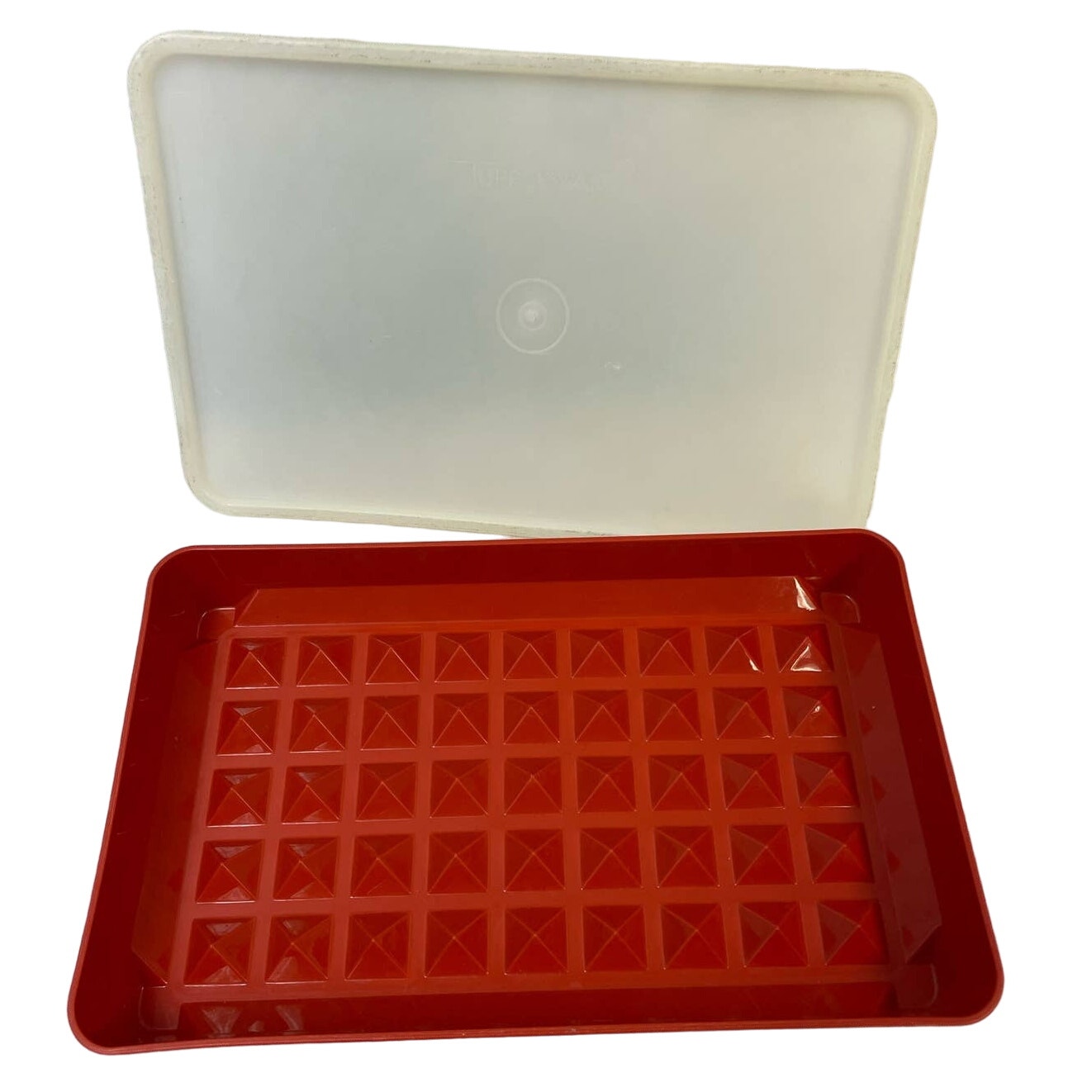 Vintage Tupperware Freezer Hot Dog Tray Orange Hard Plastic Container w Lid