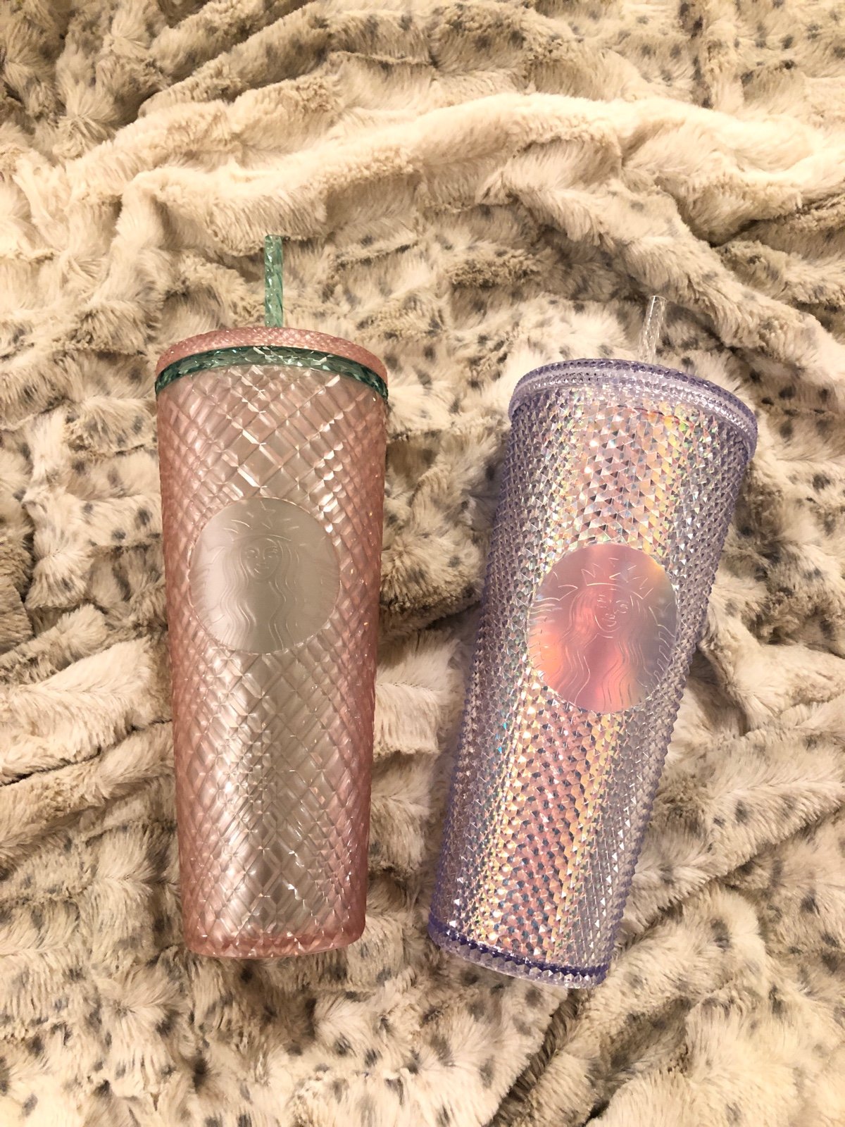 Starbucks Summer Bling studded Iridescent and Pink Peachy Jewled tumbler set