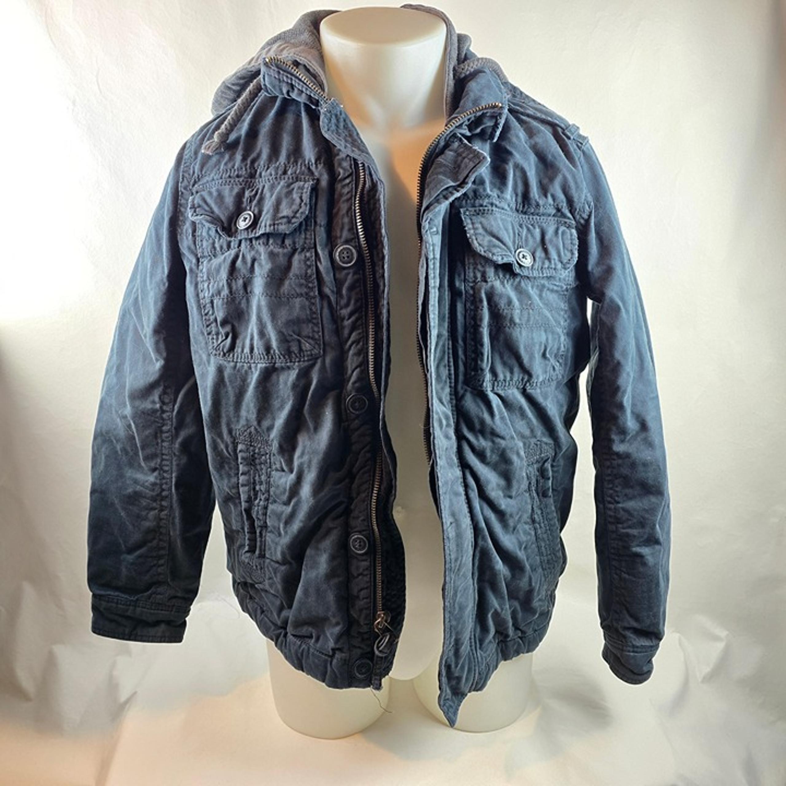 American Eagle Jacket Mens Medium Grey Utility Hooded Military Heavy Y2k Outdoor