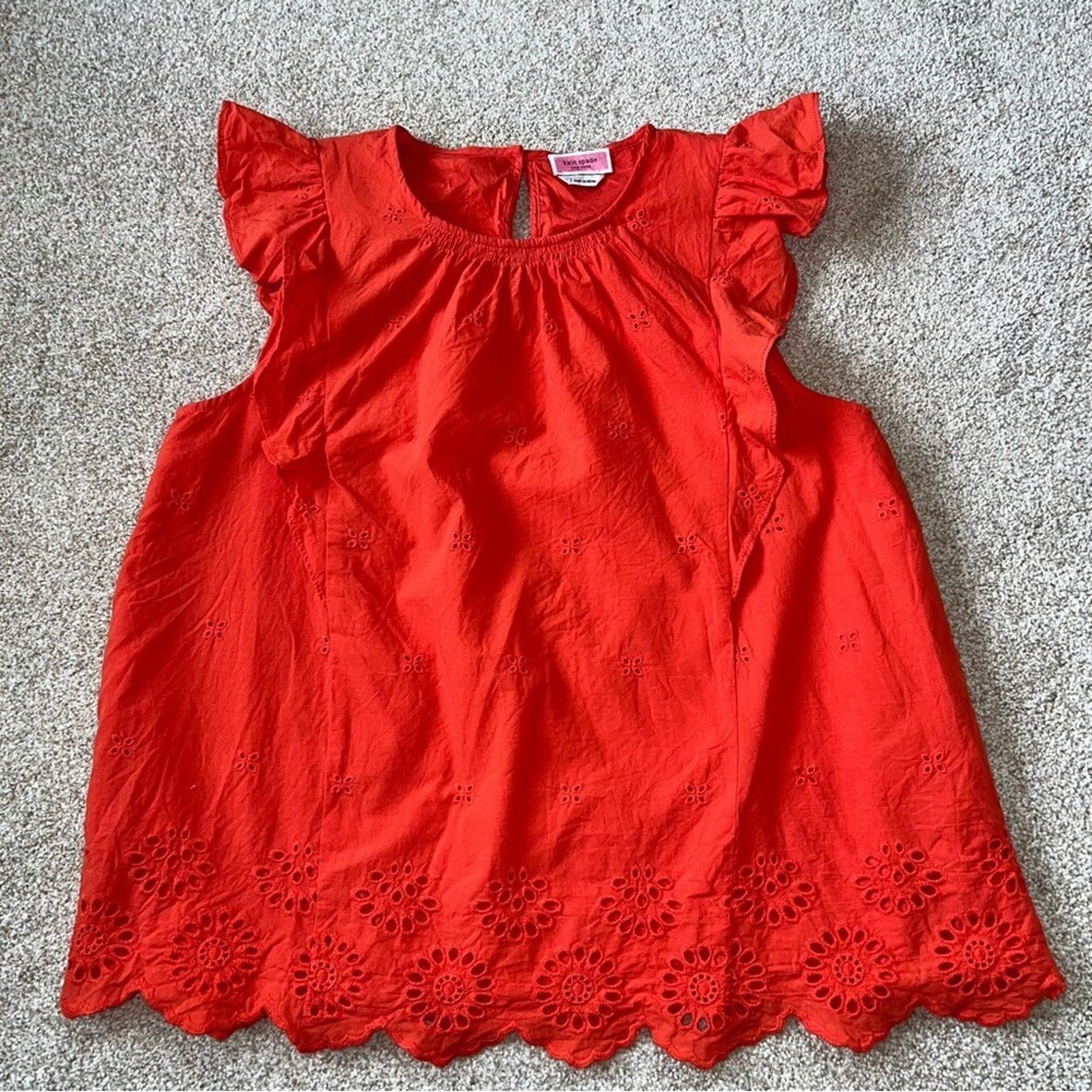 Kate Spade Orange Eyelet Ruffle Top Sleeveless Cotton Blouse Size Large