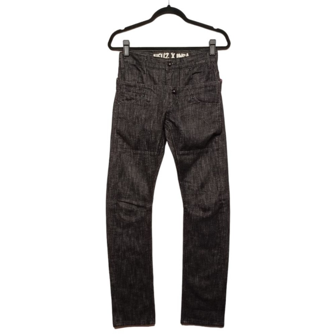 HELLZ BELLZ X INSA Unique Double Denim Illusion Graffiti Black Skinny Jeans 24