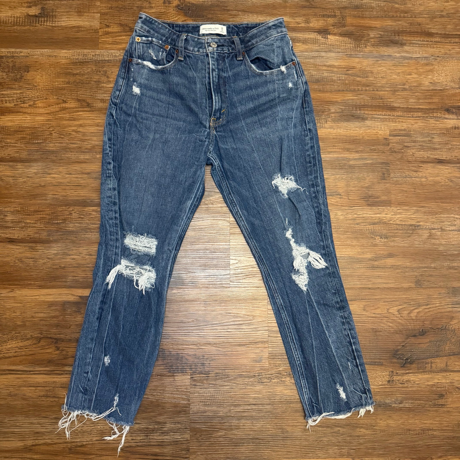 Abercrombie & Fitch High Rise Mom Jeans size 28 6R distressed frayed hem