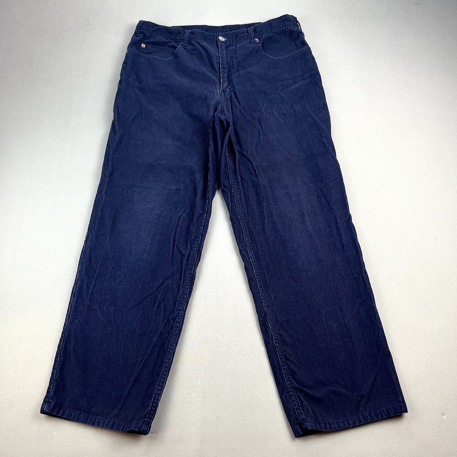 Vintage Levis Pants Mens 34 Navy Blue Corduroy Chino Straight Leg White Tab 90s