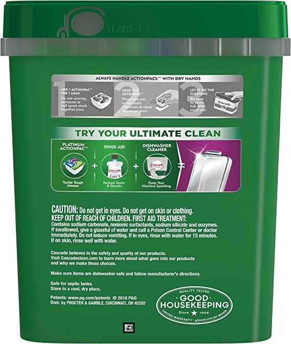 Cascade Complete Actionpacs, Dishwasher Detergent, Fresh Scent, 63 Count