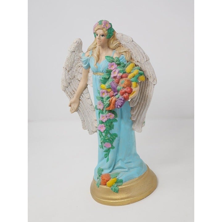 Beautiful Hand Painted Ceramic Angel With Fresh Vegetables And Flowers