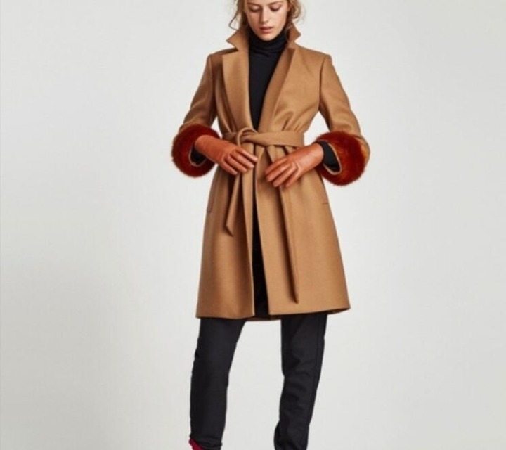 ZARA LAPEL BELTED FAUX FUR COAT