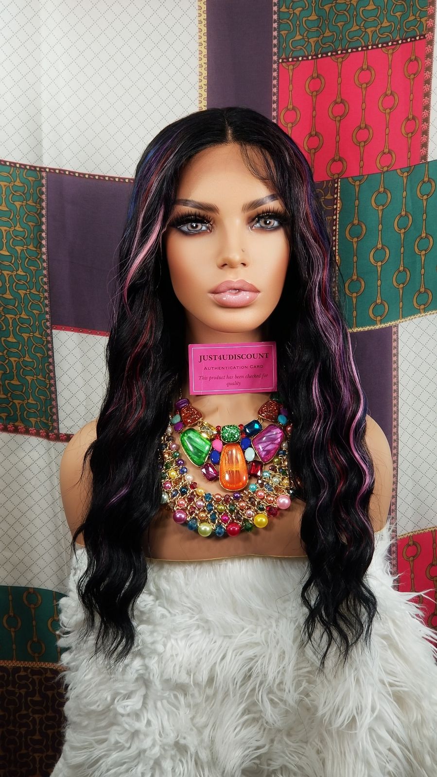 Wavy black color splash lace wig