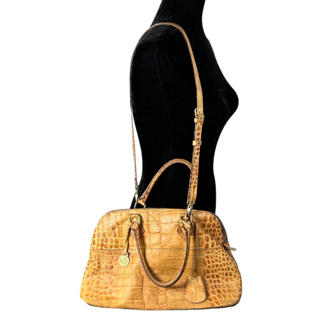 Dooney and Bourke Vintage Leather Crocodile Bowler Bag Cross Body Shoulder