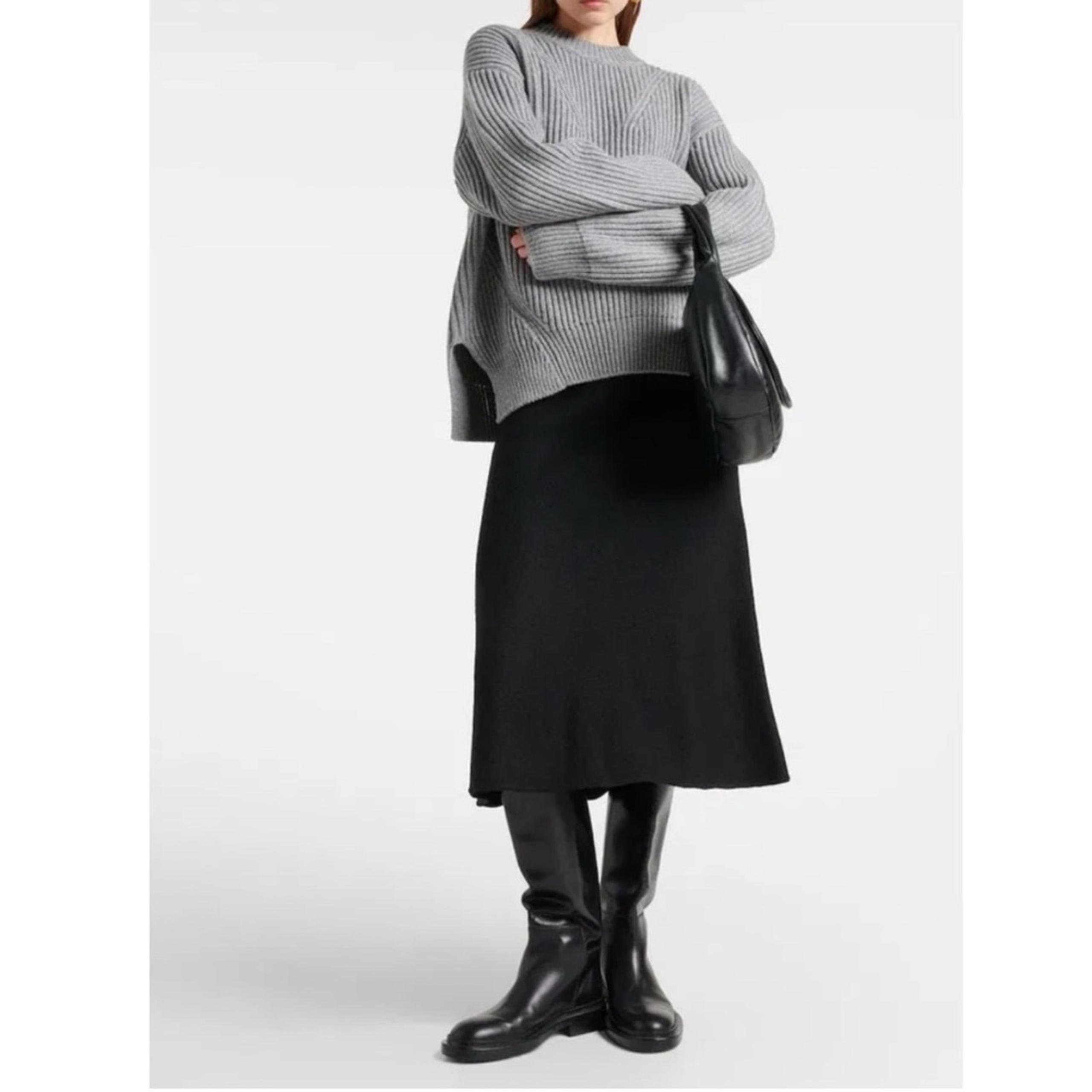 Jil sander fleece wool midi skirt black Sz 46 minimalist quiet luxury old money