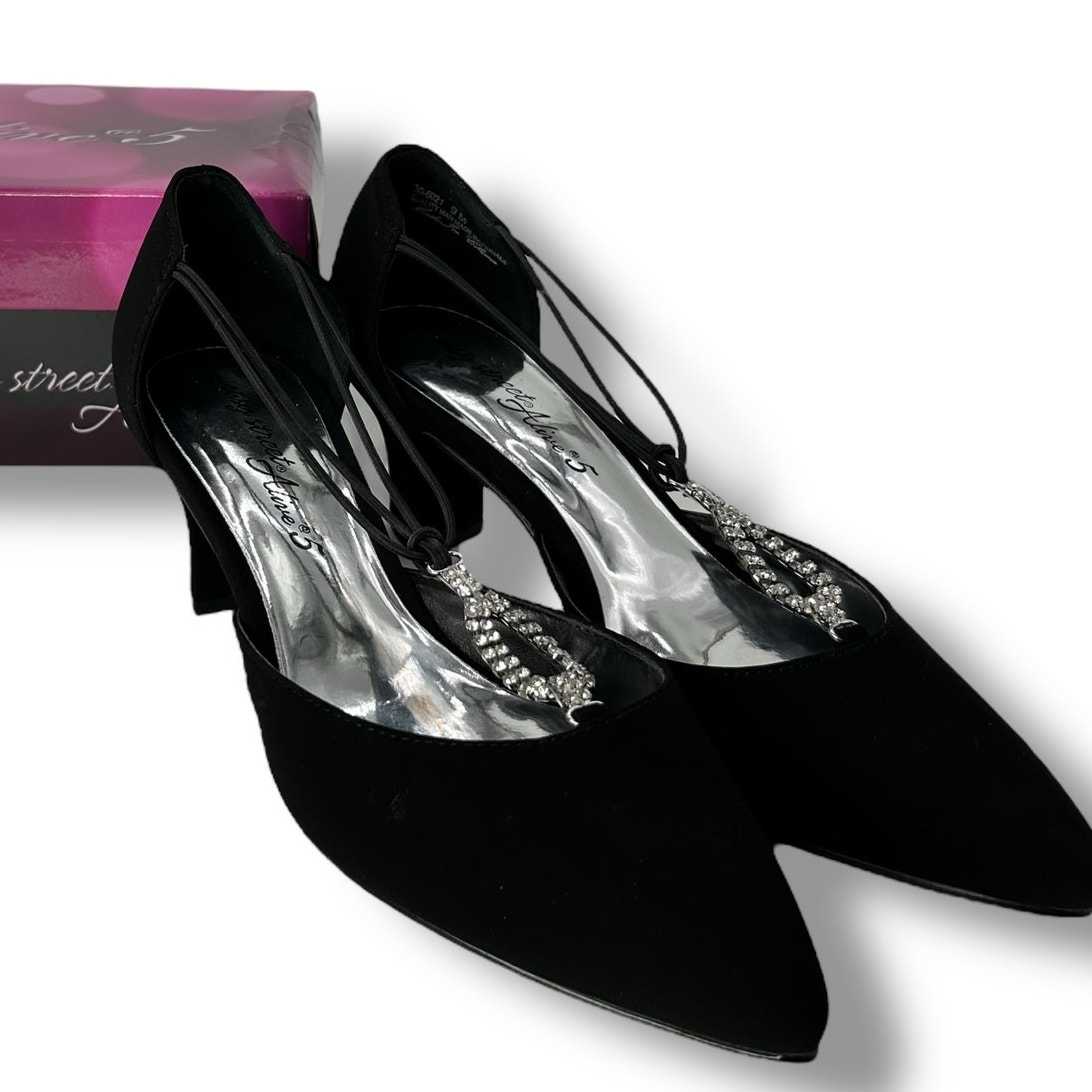 NEW Easy Street Black Rhinestone Heels Size 9 Retro cocktail Formal Pointed Toe
