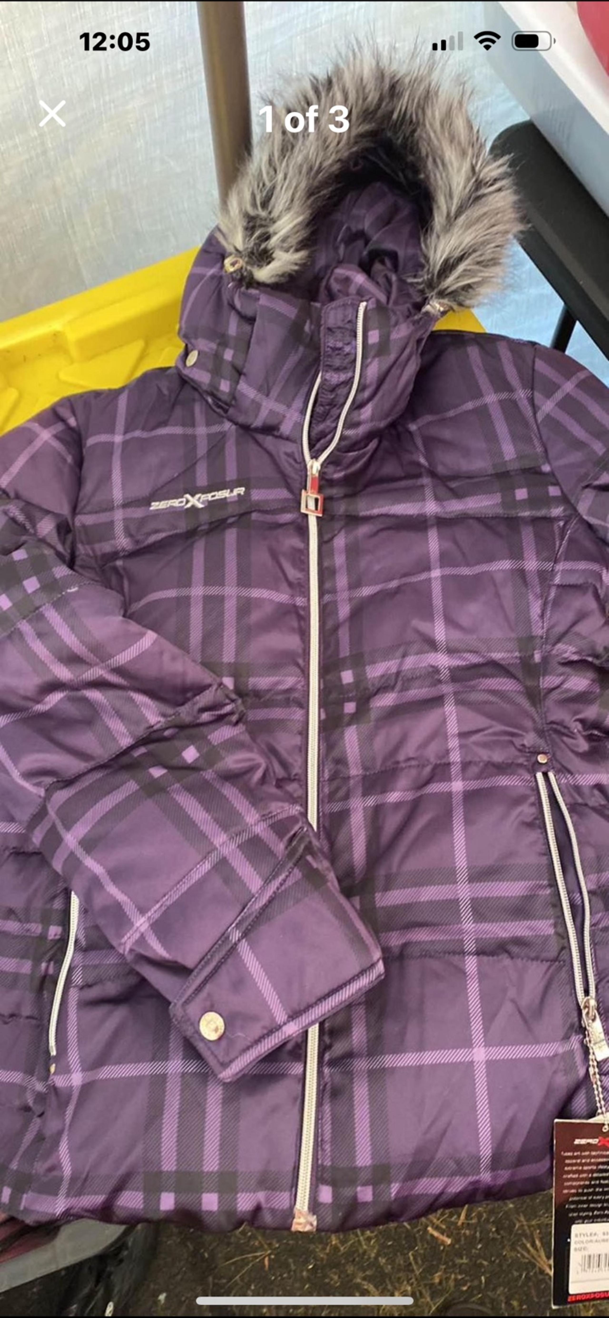 New Womens ZeroXPosur purple plaid puffer winter ski jacket coat size Small