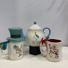 Disney Rae Dunn Alice in Wonderland Teapot with Mugs Set