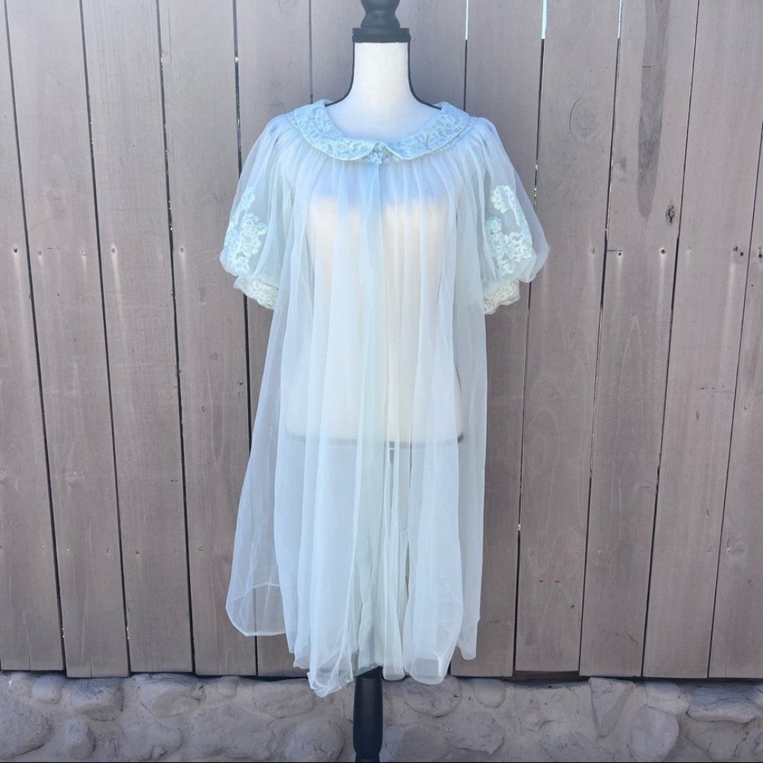 Vintage 1960’s Light Blue Shear Night Gown size S