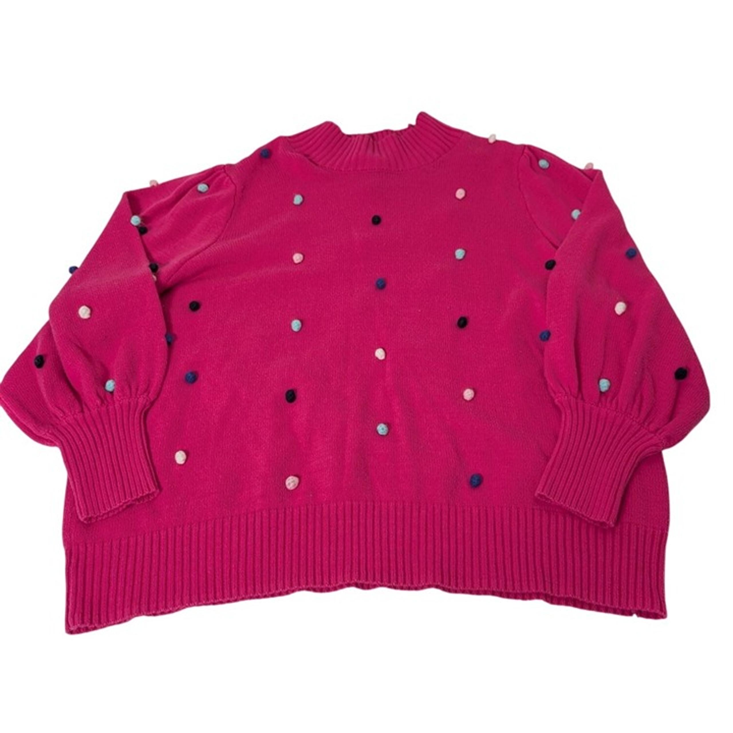 Crown & Ivy Pom Pom Sweater Womens Size 4X Pink 3D Dot Cotton Blend Mock Neck