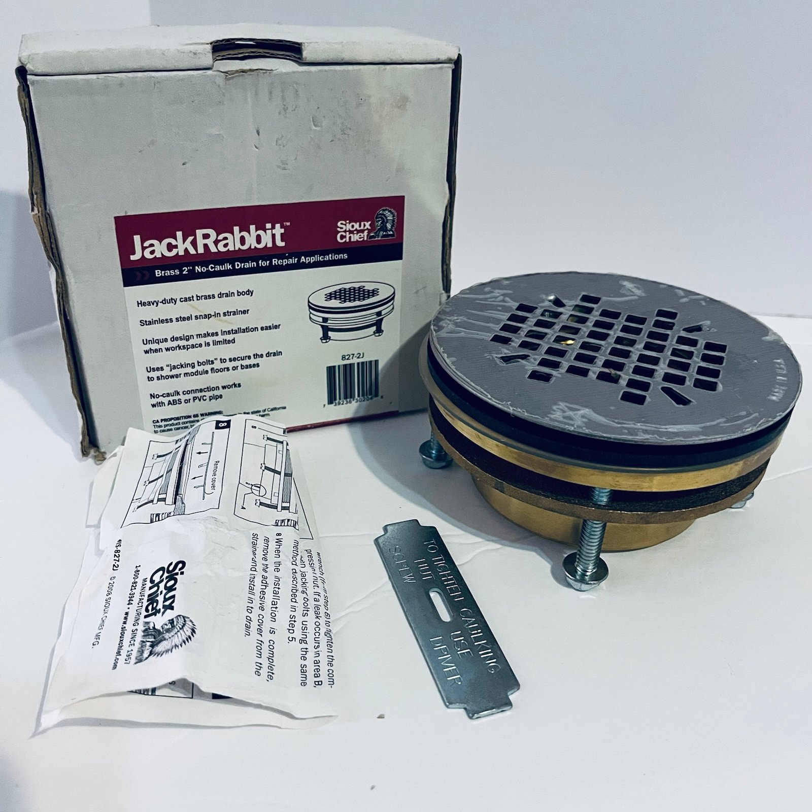 Sioux Chief 827-2J JackRabbit™ Shower Drain No-Caulk Gasket 2 Brass New In Box
