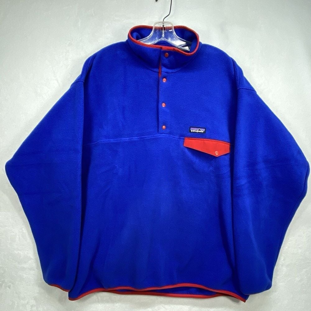 Patagonia Synchilla SnapT Fleece Sweatshirt Mens XL Blue Red Pocket Flaw new