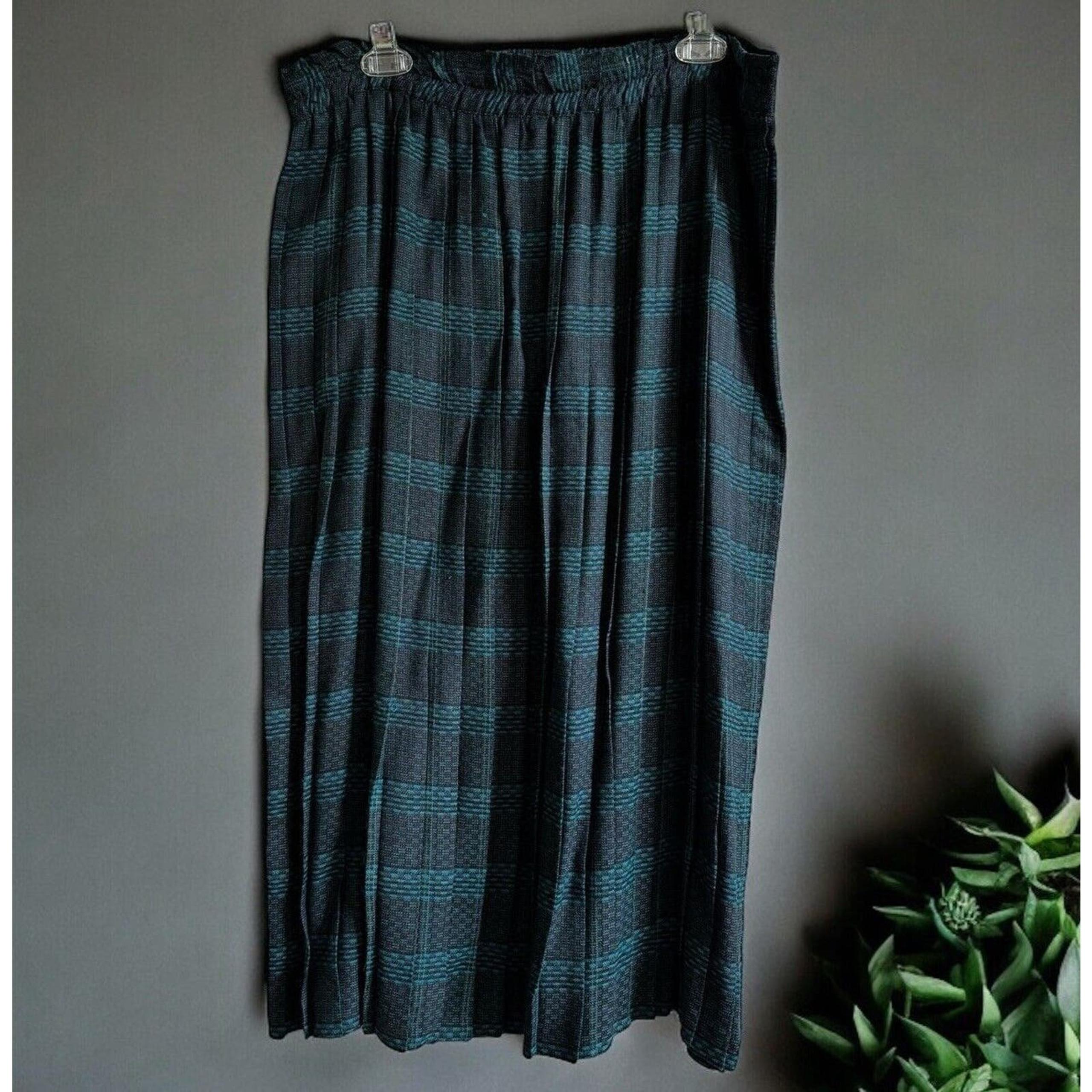 Vintage 90’s Fundamental Things Skirt Womens 12 Pleated Teal Plaid Peasant Maxi