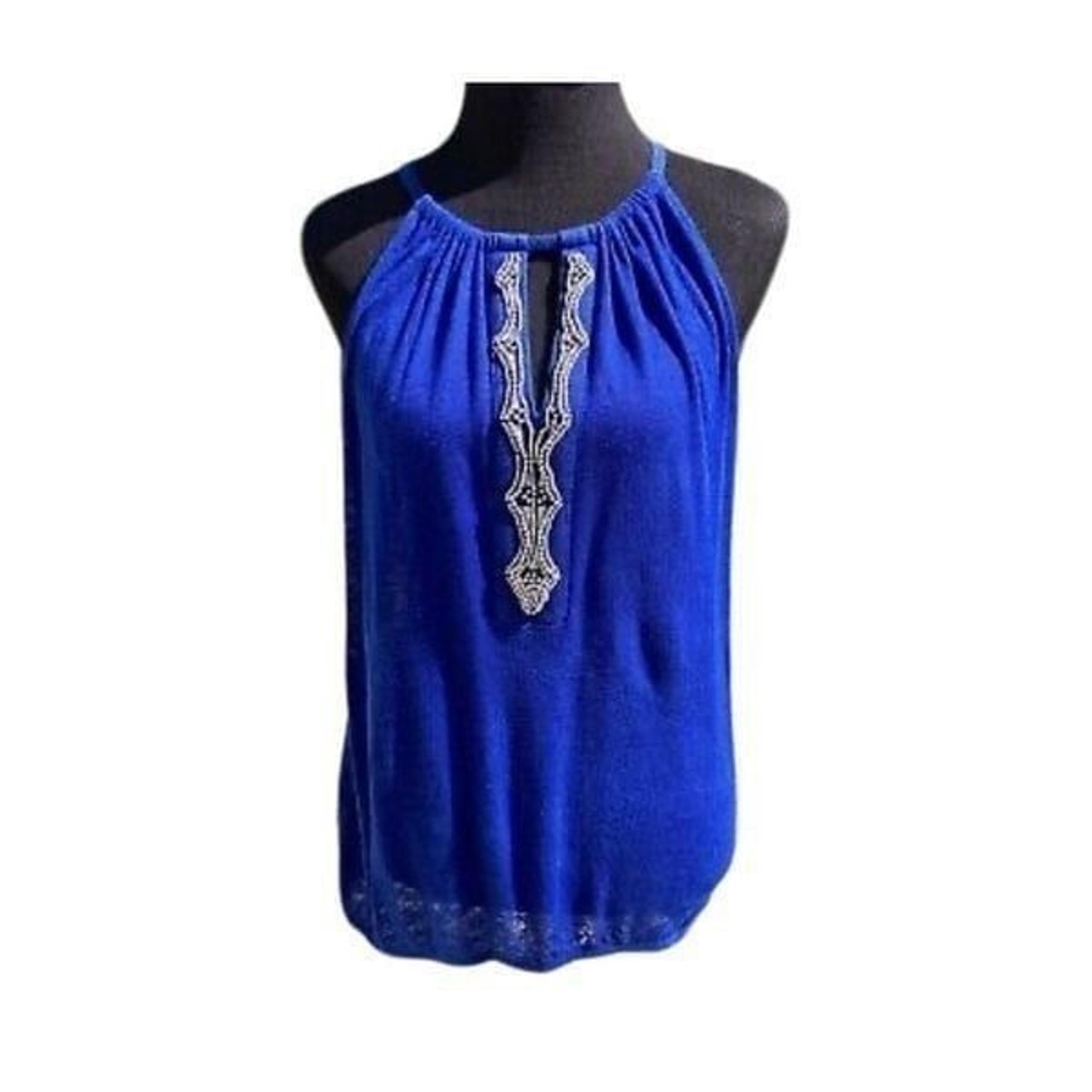 INC International Concepts Dressy Tank Halter Top Royal Blue Silver Beaded Detai
