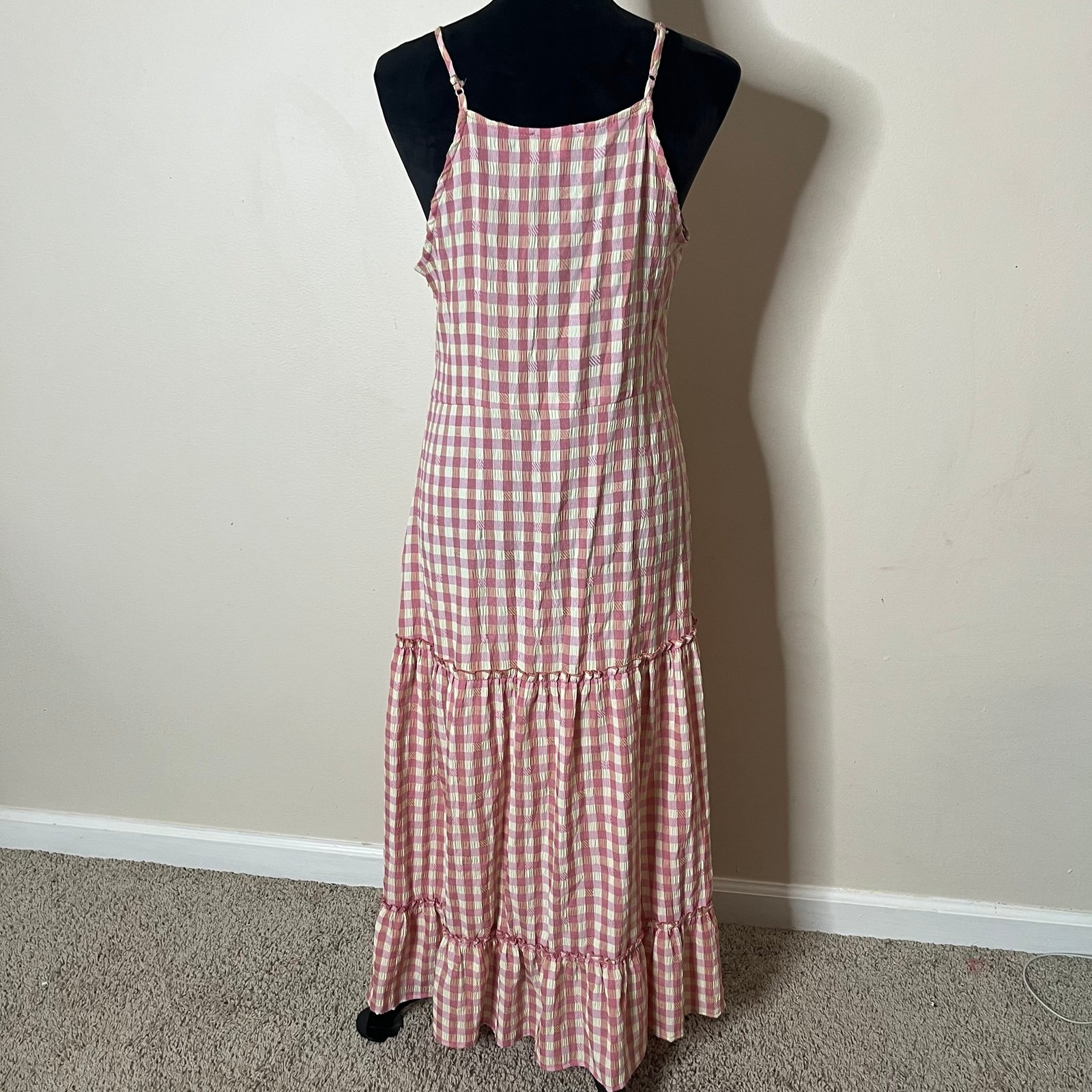 Nanette Lapore Women’s Pink/Ivory Gingham Checkered Ruffled Midi Dress Sz 10