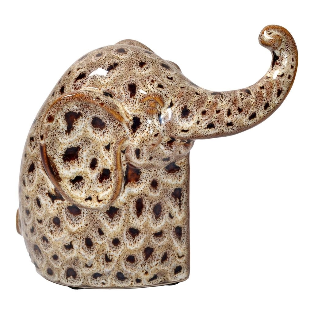 Mid-Century Modern Artistic Brown Beige Ceramic Elephant Sculpture Figurine Retro