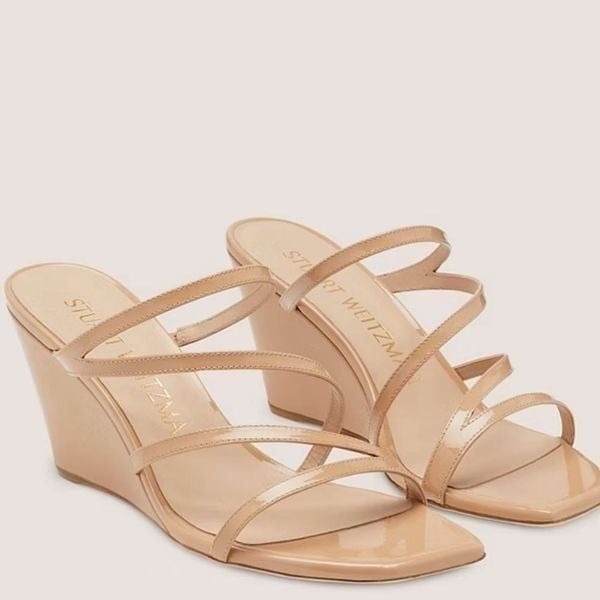 Stuart Weitzman Strapeze 85 Nude Wedge Sandals NEW