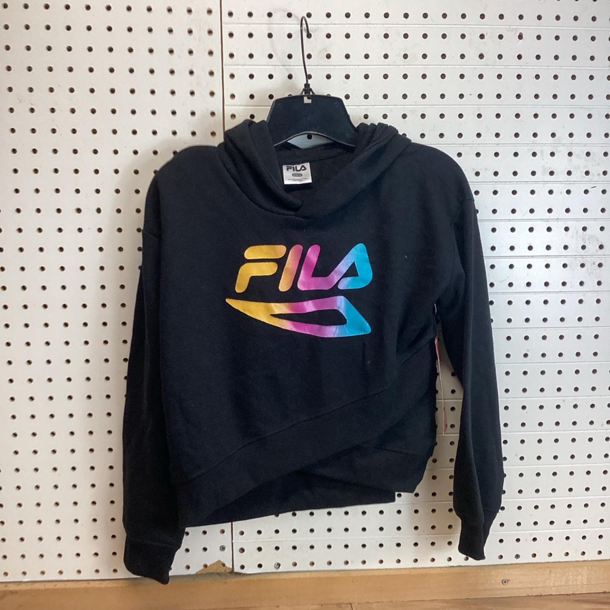 Fila Sweatshirt Black Neon Logo Hoodie Long Sleeve Pull Over M