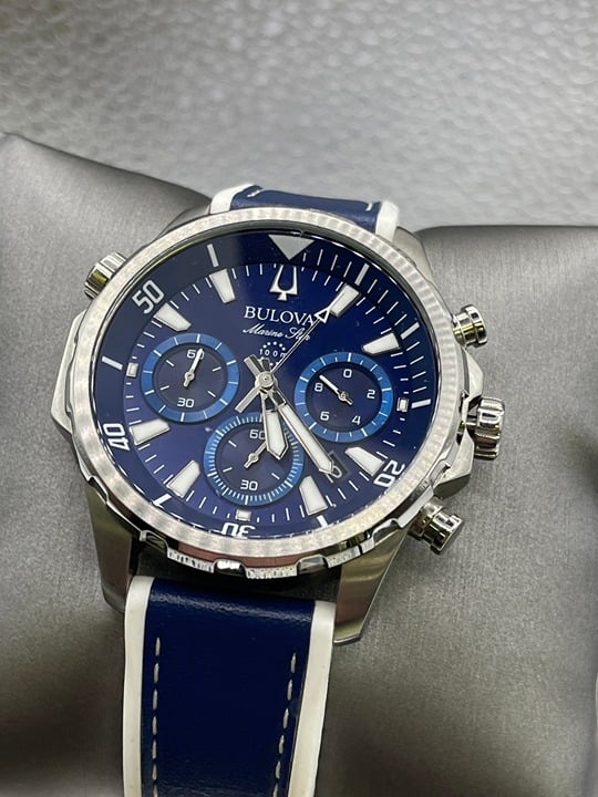 BULOVA MARINE STAR BLUE DIAL SILVER TONE WATCH