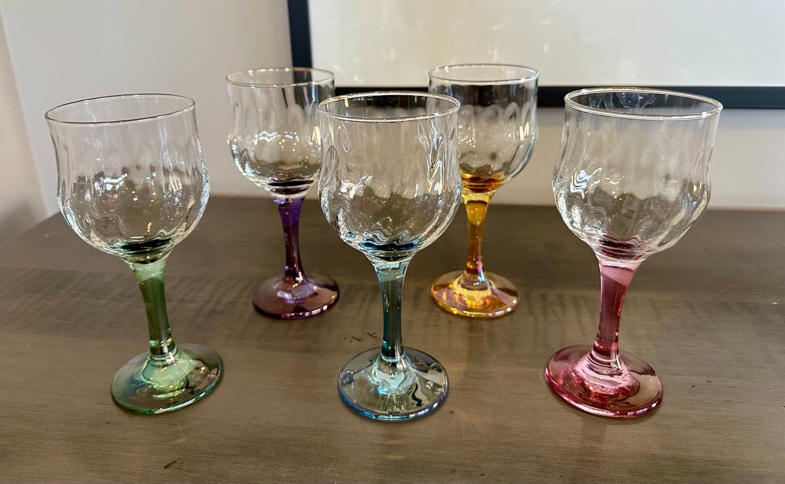 Depression Glass Multicolored Stem Wine Glasses-Set of 5-Vintage