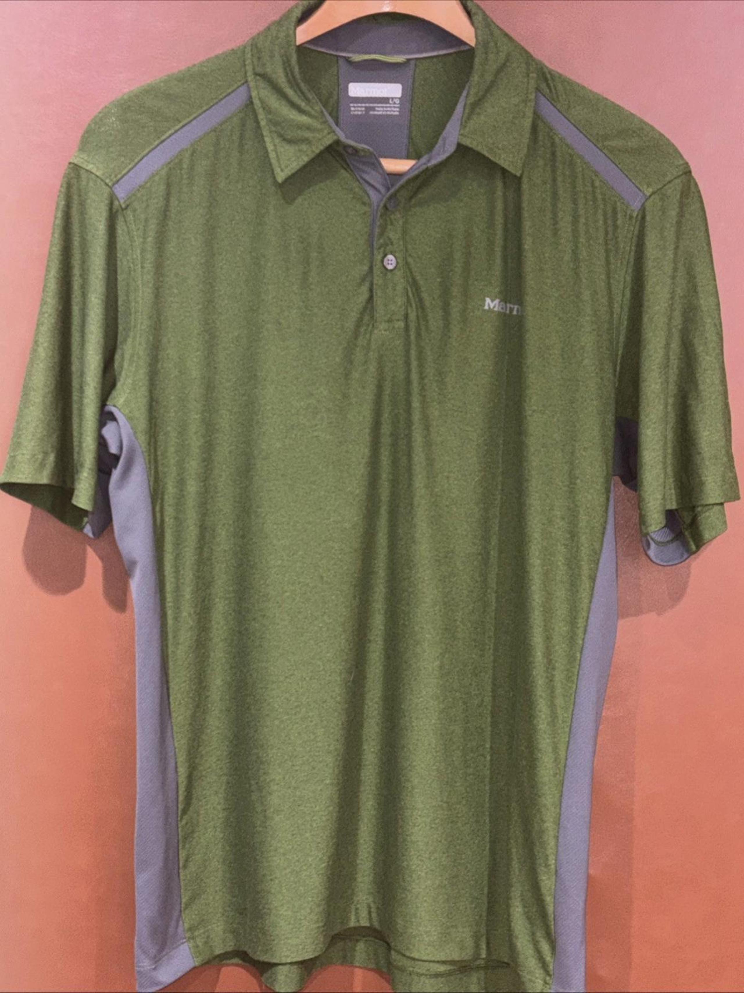 Marmot Polo Shirt Performance Stretch Green/Gray Trim  Men's Size Large