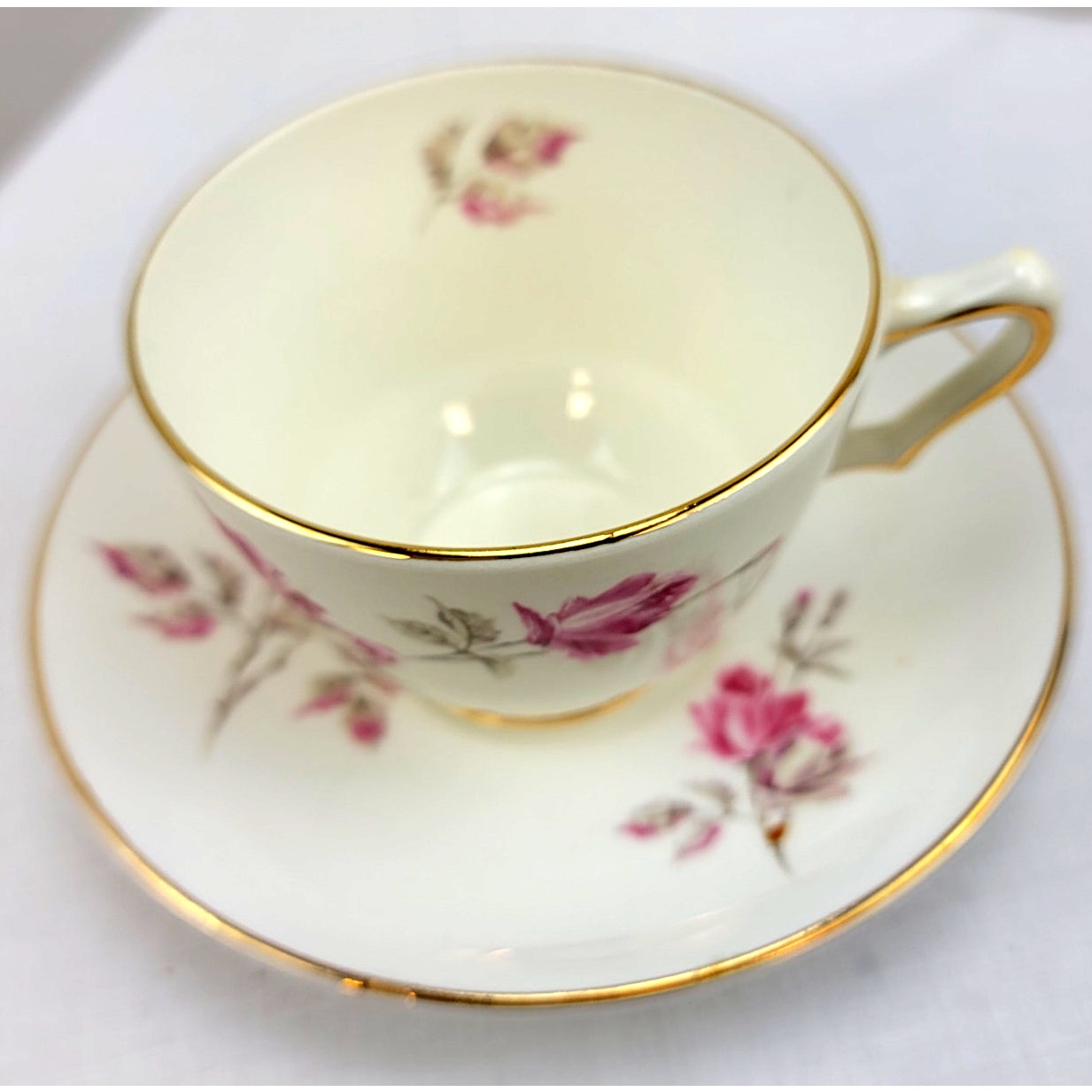 Royal Crown Victoria Pink Rose Bud Staffordshire England 1801 China Cup Saucer