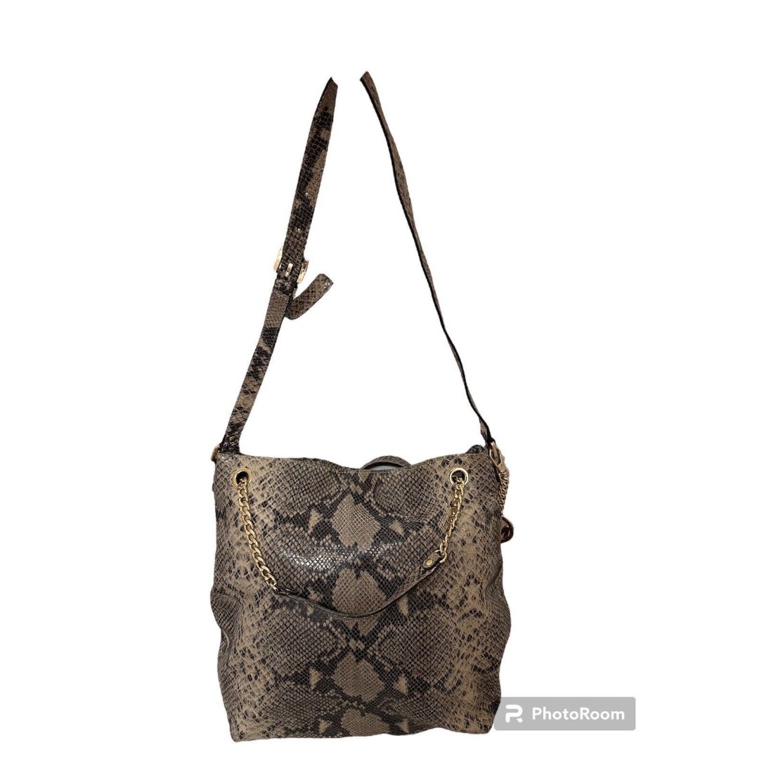 MICHAEL KORS Python Snakeskin Large Hobo Tote Handbag Purse Gold Chain