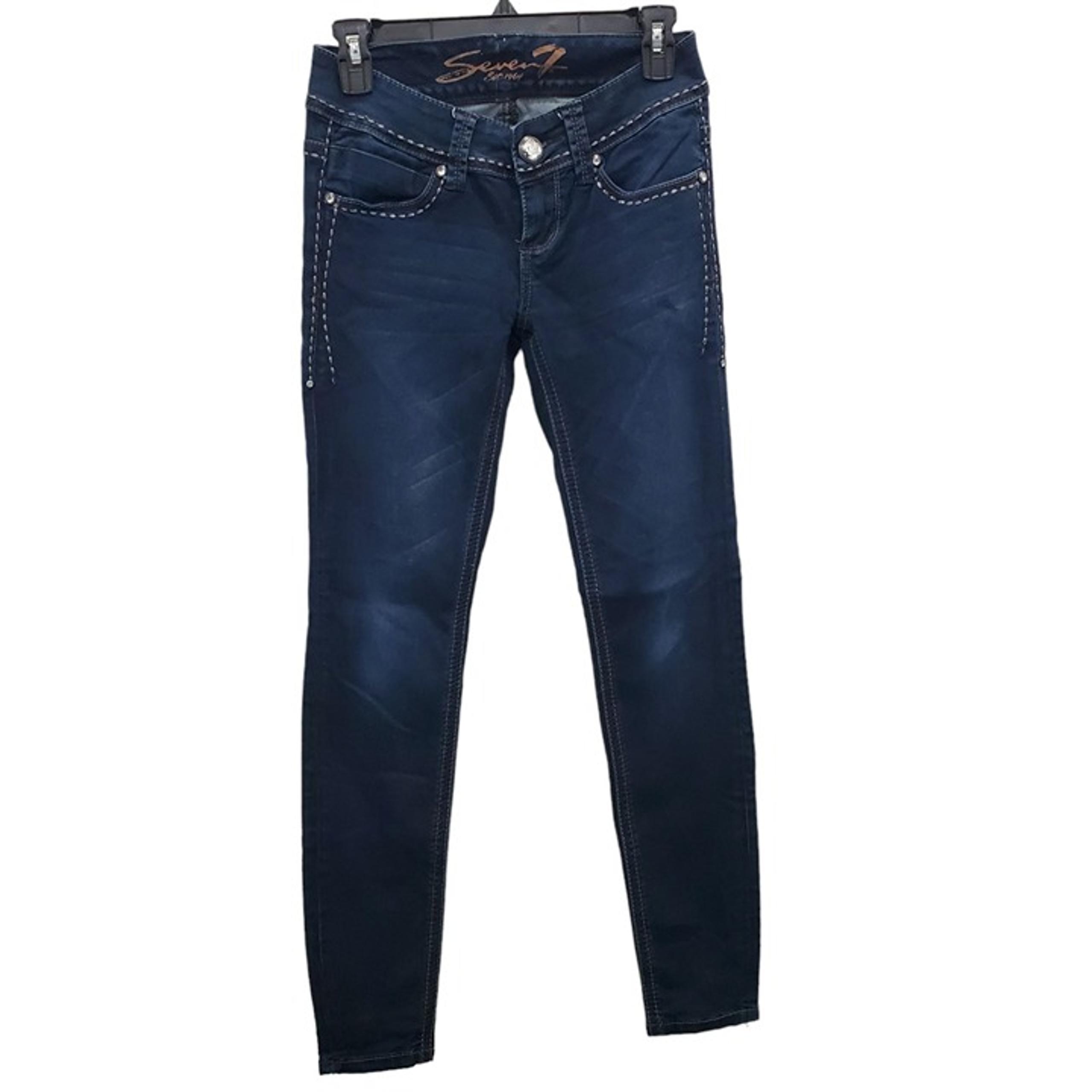 Seven7 Jeans Women's Dark Wash Distressed Jewel Embellished Denim Legging Sz 25