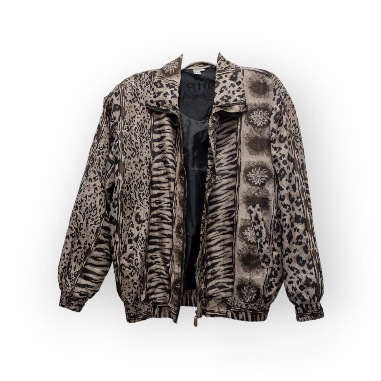 Vintage Animal Print Silk Bomber Zip