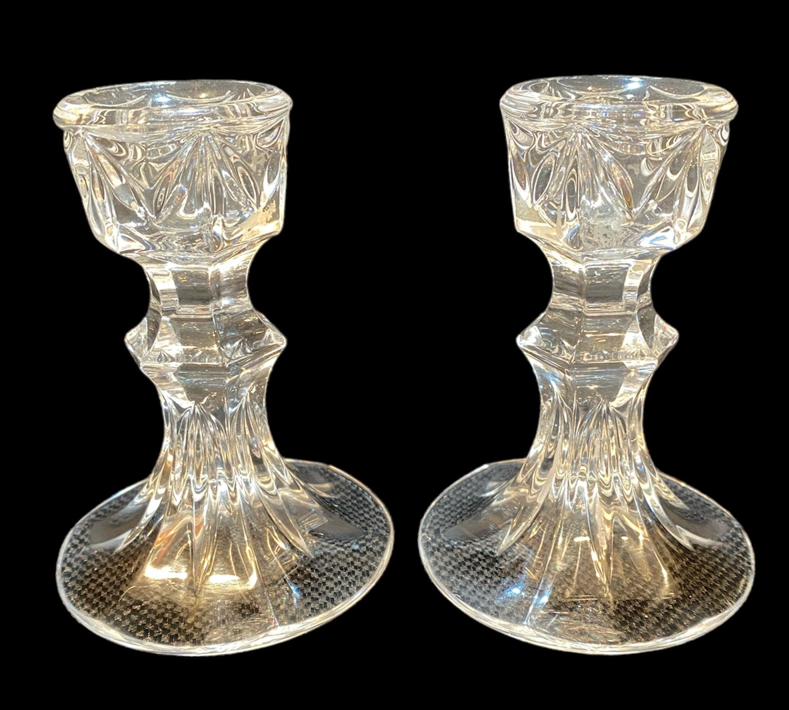Marquis By WATERFORD Crystal Candlestick Holders Set of Two SIGNED