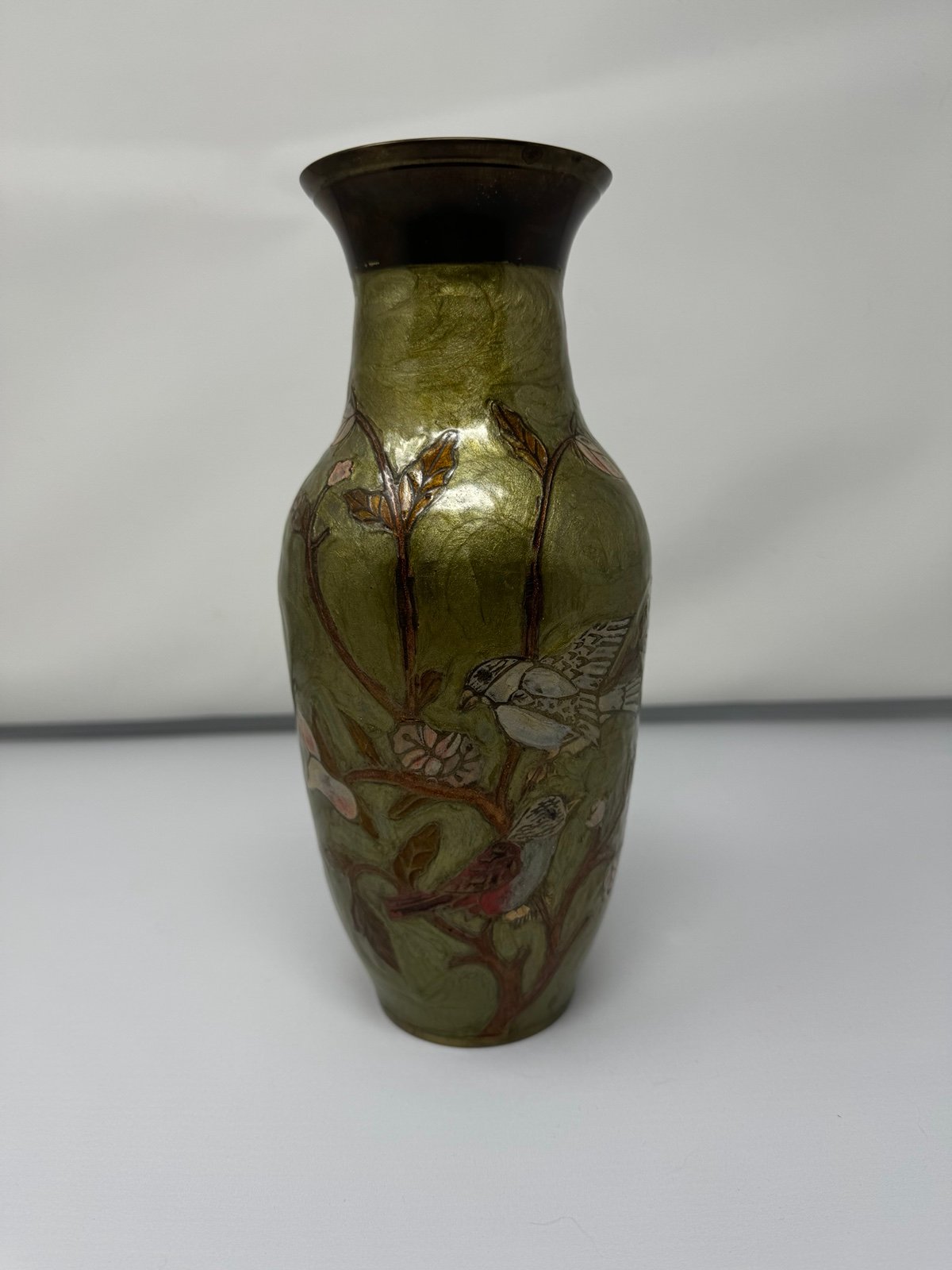 Antique Japanese Bronze Enamel Handmade Birds On A Tree Amazing Art