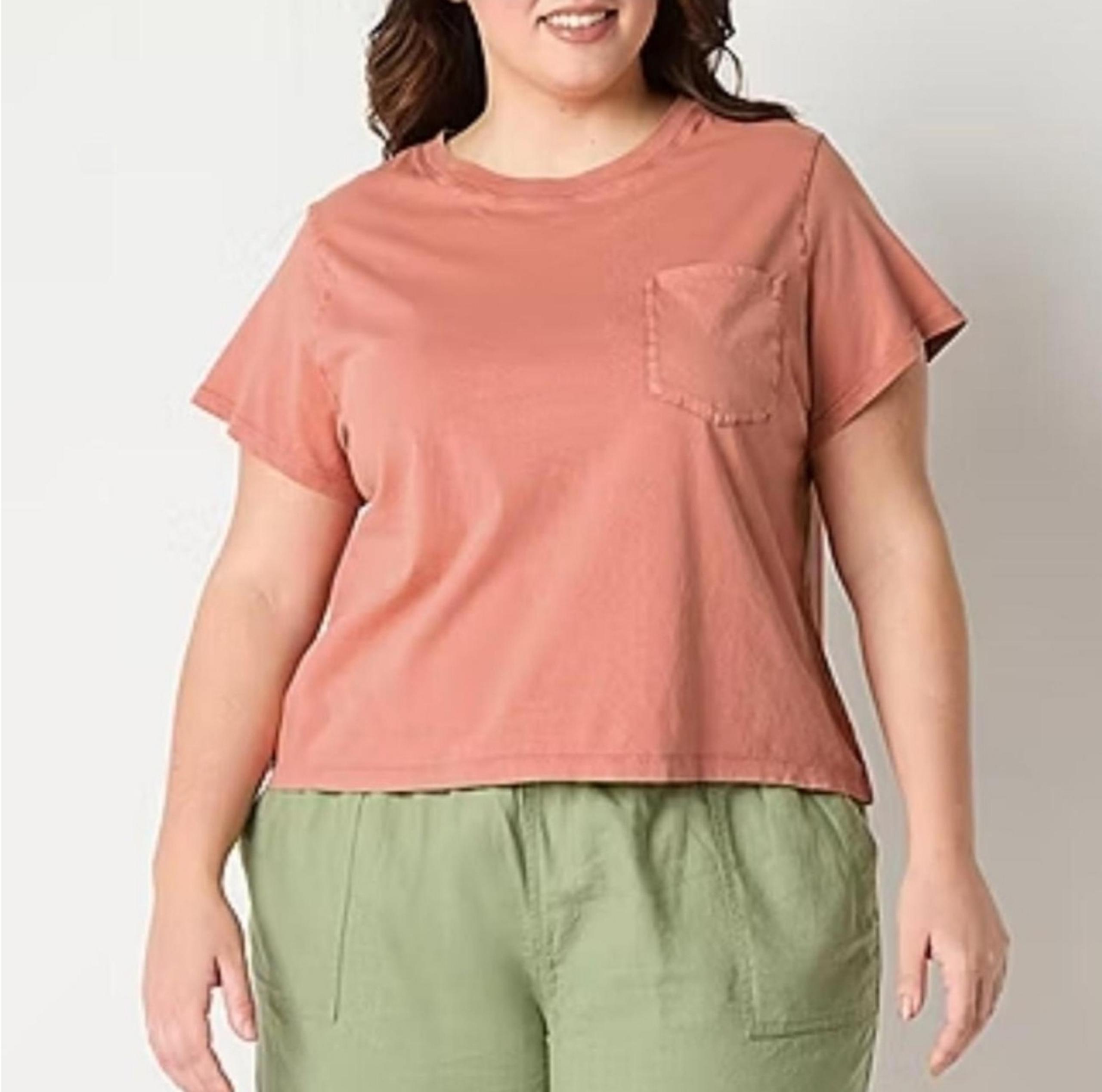 a.n.a Womens Plus Round Neck Short Sleeve Top T-Shirt  Size 2X NWT Peach Apricot