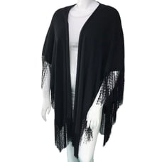 Sideffects Womens One Size Poncho Scarf Sweater Top Black Fringe Vintage