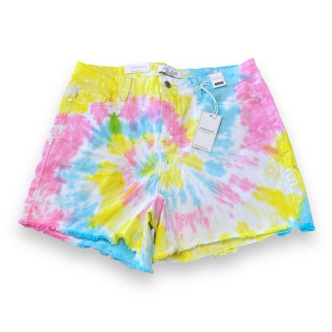 NWT Judy Blue Swirl Tie Dye Shorts High Waist Raw Hem JB150082 Women’s Size 1XL