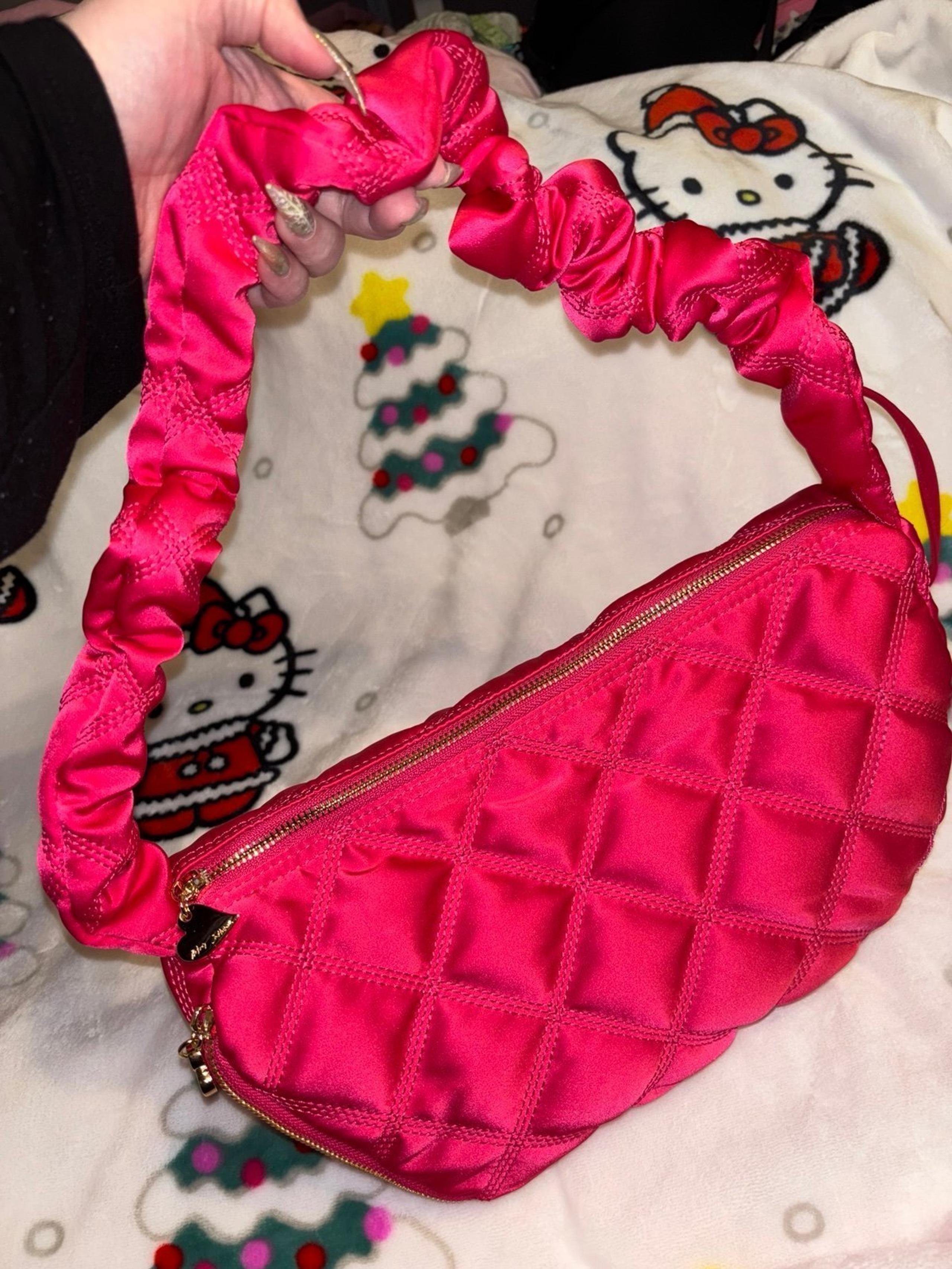 Pink Betsey Johnson Quilted Nylon Sling Shoulder Bag