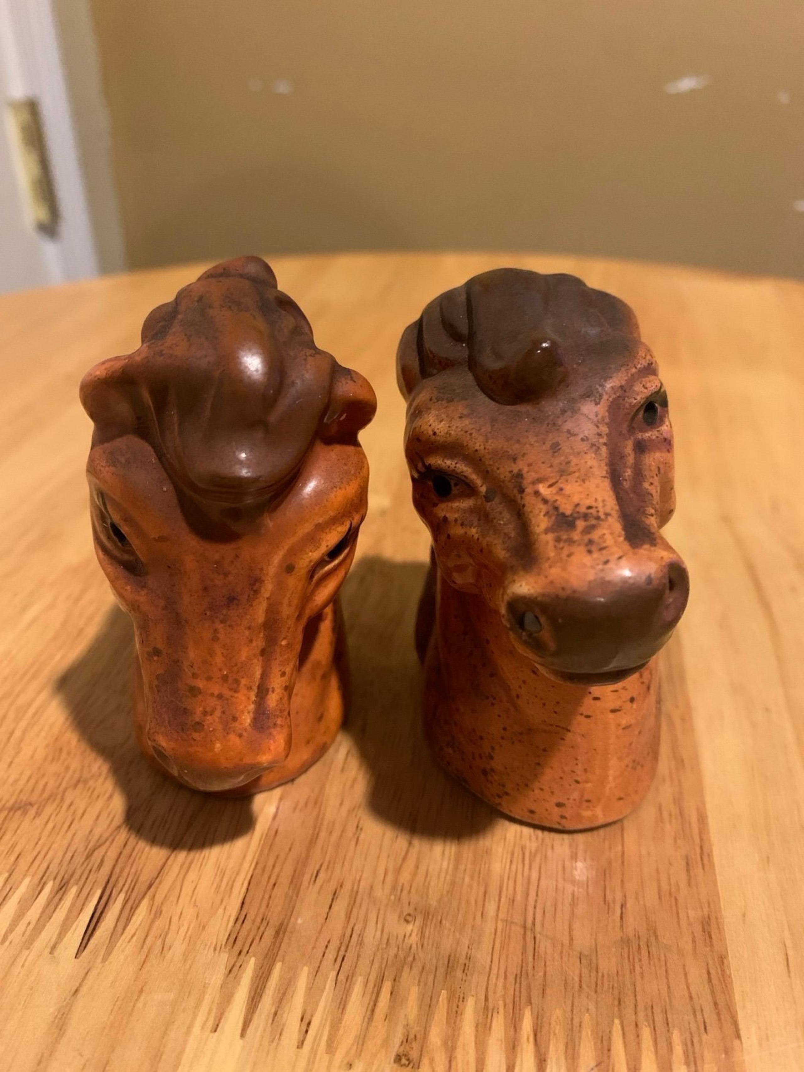 Vintage Horse Head Salt & Pepper Shakers .