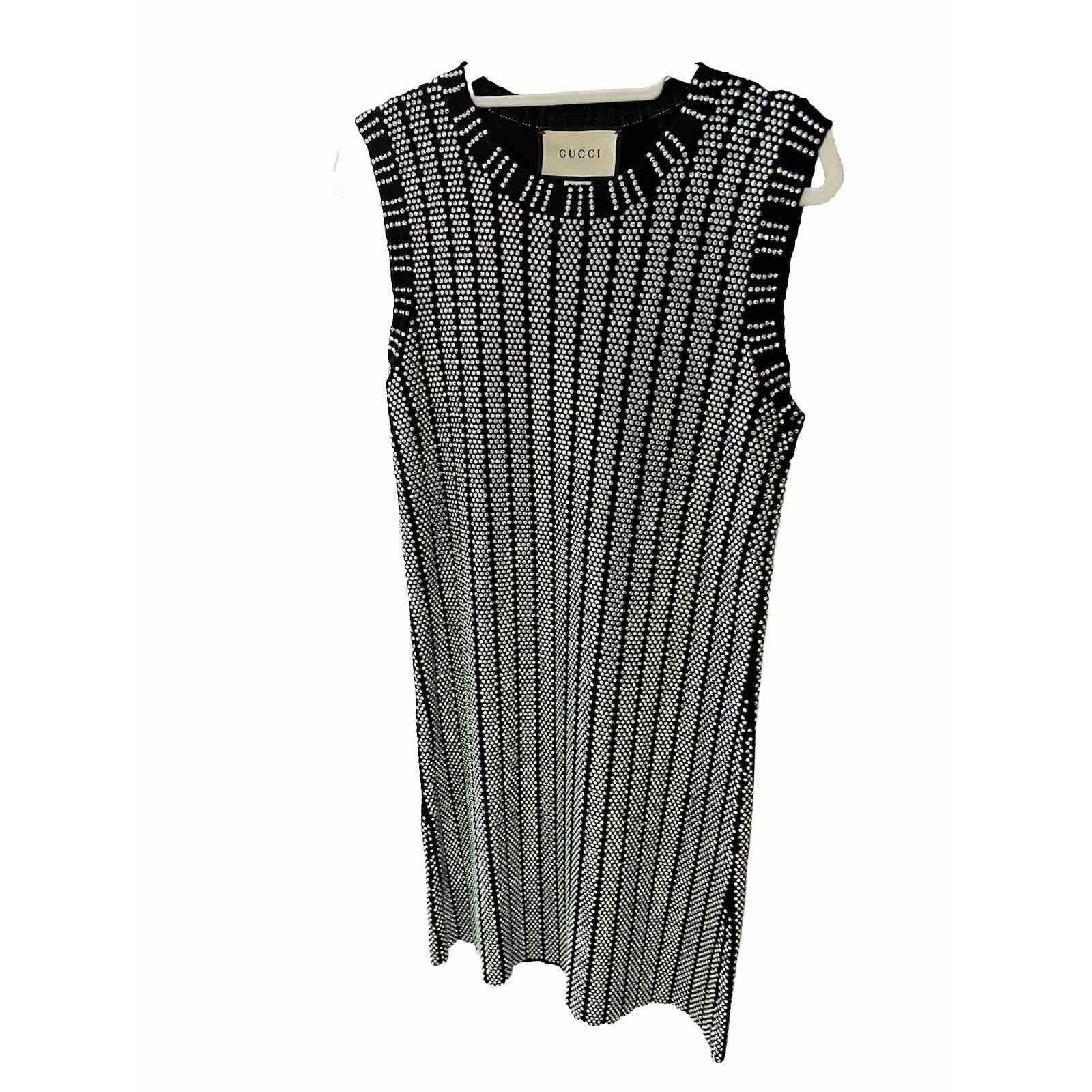 Gucci Swarovski Crystal embroidered ribbed knit dress Size S Worn Once