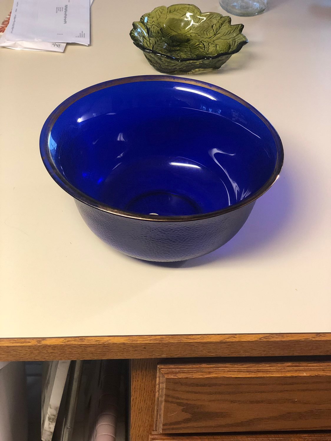 Vintage Dalzell Viking Glass Cobalt blue Bowl with Gold Rim