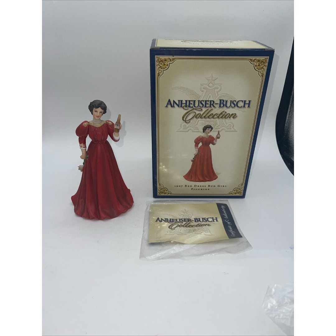 Anheuser-Busch 1907 red dress girl figurine with COA 2005 In The Box